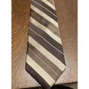 DKNY Donna Karan Men's Necktie Tie Silk Brown Bronze Stripe USA 58x3.5 repp tie